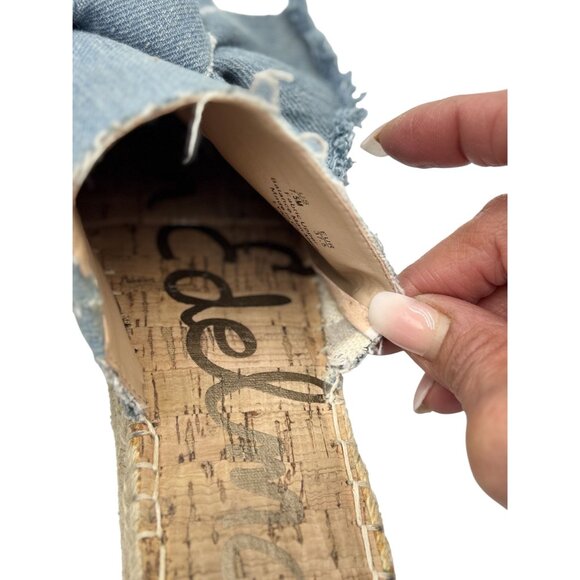 Sam Edelman Womens Sandals Size 7.5M Denim Espadrille With Bow Detail & Frayed E - Picture 11 of 11